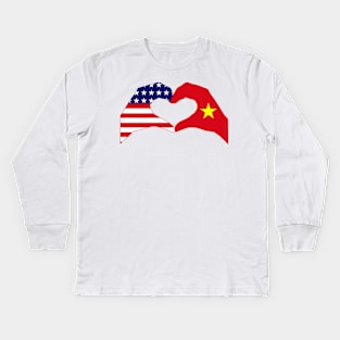 We Heart USA & Vietnam Patriot Flag Series Kids Long Sleeve T-Shirt